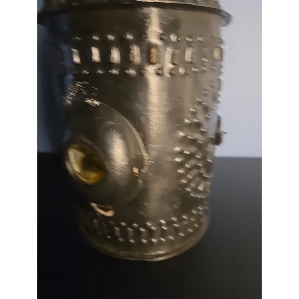 Punched Tin Candle Lantern‎ Side Smoke Stack Double Glass Lenses Bullseye